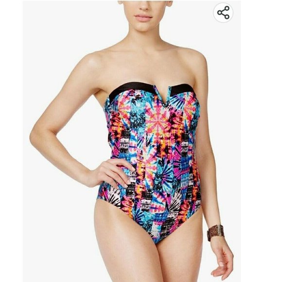 Jessica Simpson Women's Firework V-Wire Bandeau One-Piece Swimsuit Size Medium - Picture 1 of 16